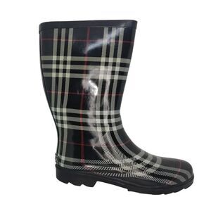 Aqua Stop Womens Pre-owned Waterproof Black/White/Red Rain Boots - sz. 8M